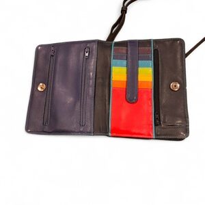Mywalit Black Navy Leather Crossbody Wallet Organizer Rainbow Card Slots